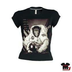 T shirt femme singe astronaute